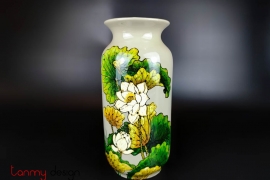 Light gray green flower vase with the straight mouth  with hand-painted lotus 14*H30cm